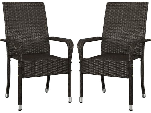 Yaheetech 2er Set Polyrattan Gartenstühle Stapelbar, Rattanstühle Stapelstuhl mit Armlehnen & Rückenlehne, Rattan Stuhl Balkonstuhl mit Verstellbaren Schutzfüßen für Garten Balkon Terrasse, Braun