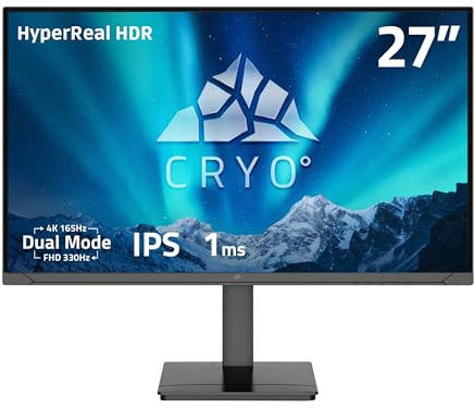 Chillblast Cryo 27-Inch Dual Mode IPS Gaming Monitor - 4K 165Hz / FHD 330Hz - 1ms Response Time - HyperReal HDR - G-Sync/FreeSync - USB Type-C - Height, Tilt, and Swivel Adjustable | Black