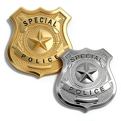 Insignia de policía de metal, 2 unidades, plata y oro, resistente insignia de policía para niños y adultos, juego de rol, Halloween, fiesta de policía, accesorios para disfraz