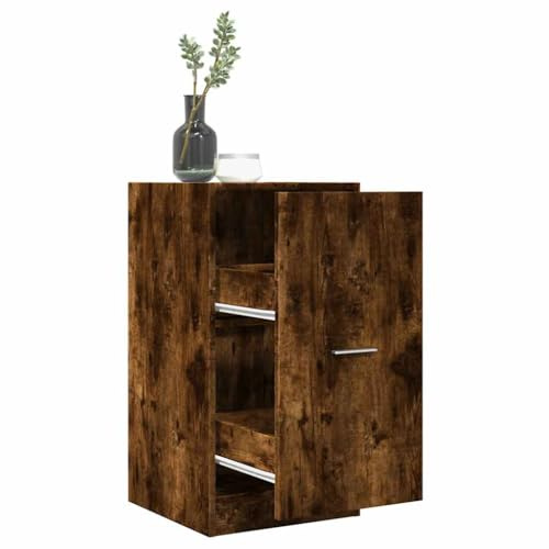 Tonture Apothekerschrank Räuchereiche Holzwerkstoff 40x41x77,5 cm mit 2 Schubladen Stauraum und Ordnung für Büro Wohnzimmer Flur Werkstatt, Mehrzweckschrank mit robustem Material und praktischem
