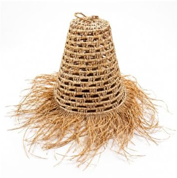 JARDIN202 - Lipari Pantalla para Lámpara de Mimbre con Flecos | Diseño Artesanal Boho Chic Sombrero Copa | Porche y Salón | (Grande)