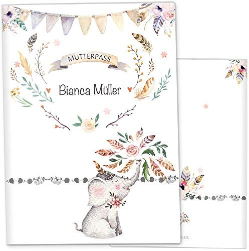 OLGS Mutterpasshülle 3-teilig personalisiert Boho Freunde | Baby Schwangerschaft Geschenkidee Schutzhülle für den Mutterpass | Für werdende Mütter (Mutterpass personalisiert, Elefant)