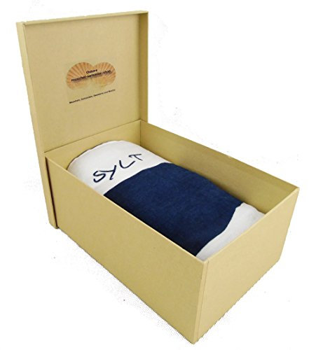osters muschel-sammler-shop Sylt Badetuch in Geschenkverpackung - Duschtuch - Strandtuch- Sylt-Tuch - 75x150 cm - Trockner geeignet - blau/Weiss - Motiv: Sylt