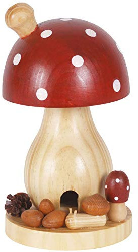 Räucherpilz rot-weiß Natur, 15 cm/Räuchermännchen Dekofigur/handbemalt im Kunsthandwerks-Stil/Räuchermann/Räucherfigur aus Holz