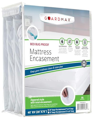 Guardmax - Funda de colchón de punto jersey con cremallera, tamaño caravana, protector impermeable y a prueba de chinches, polvo y ácaros, ropa de cama cómoda, suave y silenciosa, 122 x 190 x 25 cm