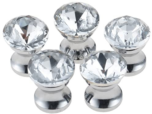 Mgoodoo 5Pcs 12mm Crystal Knobs Mini Diamond Jewelry Box Knobs Small Glass Clear Pull Handles for Handmade Drawer Cabinet Cupboard Wardrobe Single Hole