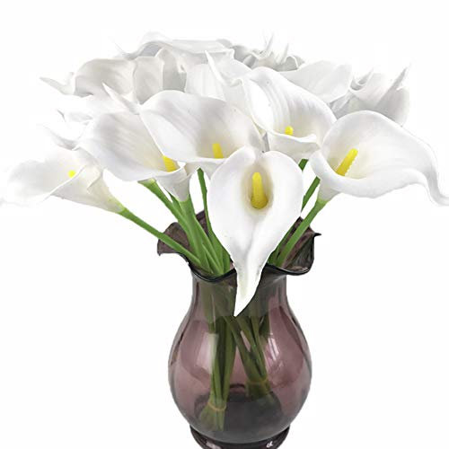 Calcifer 20 Stück Calla-Lilien Brautstrauß, Latex, Hochzeitsstrauß, Blumensträuße (weiß und gelb)