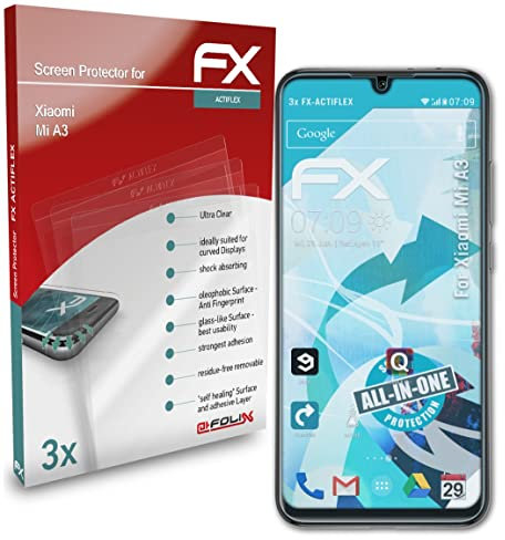 atFoliX Película Protectora compatible con Xiaomi Mi A3 Protector Película, ultra claro y flexible FX Lámina Protectora de Pantalla (3X)
