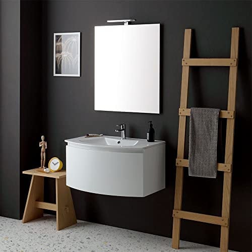 Kiamami Valentina - Mobile Bagno Curvo 82CM | Lavabo Sospeso | Specchio Rettangolare | Cassetto Grande Ammortizzato | Bianco Lucido, 82 CM, Specchio Rettangolare, Legno Ingegnerizzato