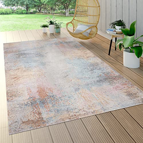 Paco Home In- & Outdoor-Teppich Für Balkon Terrasse, Kurzflor Mit Used-Optik In Bunt, Grösse:Ø 160 cm Rund
