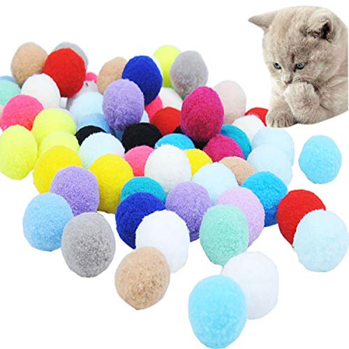 mengger 70 Stück Katzenspielzeug Ball Schaumstoff Katzenbälle Bunt Katze Ball Pompon Bälle Spielbälle Aktivität Spielzeug Training Spielen Kauen Plüsch Hüpfball