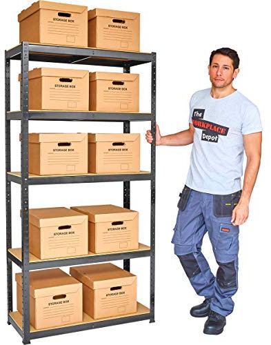 The Workplace Depot Archive Storage Shelving - 5 Shelves with 10 A4 Archive Boxes - Black