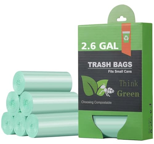 AYOTEE Small Trash Bags 2.6 Gallon Compostable Trash Bags Bathroom Wastebasket Can Liners, 125 Count Mini Compost Bags for Kitchen Bathroom Office Fit 10 Liter, Green
