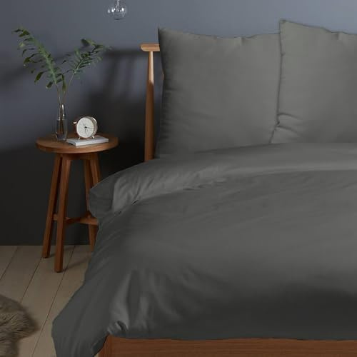 Pizuna Bettwäsche 200x210 + 65x65 Baumwolle Anthrazitgrau 400 Fadenzahl | 2-Teilig 100% Langstaple Baumwolle Bettbezug und Kissenbezug, Mako Satin Bettwäscheset 200x210 + 65x65 Mako Satin