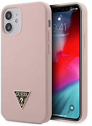Guess GUHCP12SLSTMLP Silicone Triangle Logo Hülle für iPhone 12 Mini 5,4 Hell-Pink