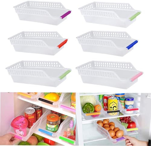 Fridge Storage Organizer,RoadLoo 6 Pack Fridge Fridge Tray Organiser Durable Stand Basket Container Plastic Refrigerator Storage Organizer for Kitchen Fruit Cabinets Random Color