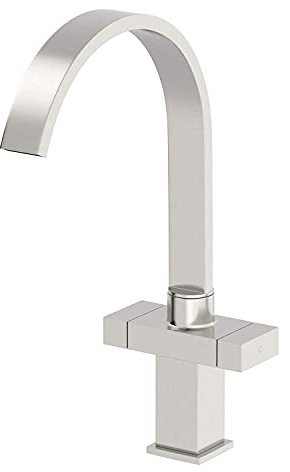 Modern Kitchen Sink Basin Mixer Tap Square Swivel Spout Twin Control Brushed Finish