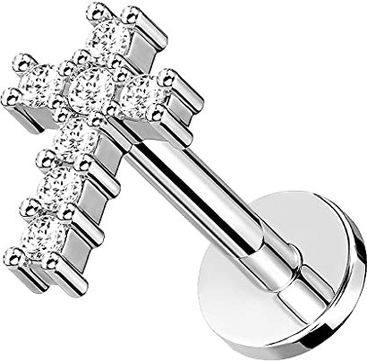 Piercingfaktor Piercing Chirurgenstahl Stecker Kristall Kreuz Glitzer Kugeln Ohr Cartilage Tragus Helix Ohrpiercing Barbell Stab Knorpel 8mm Silber
