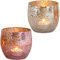 matches21 Windlichter Teelichtgläser Kerzengläser Shabby Bauernsilber Glaswindlicht glänzend Creme & rosa 2er Ø 10x9 cm