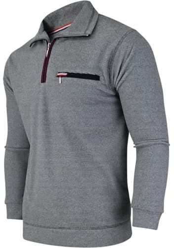 Soltice Herren Langarm Sweatshirt, Poloshirts, Winter- Strick- Pullover, Meliert gestreift aus Baumwoll-Mix (M bis 3XL) (3XL, [M5] Grau)
