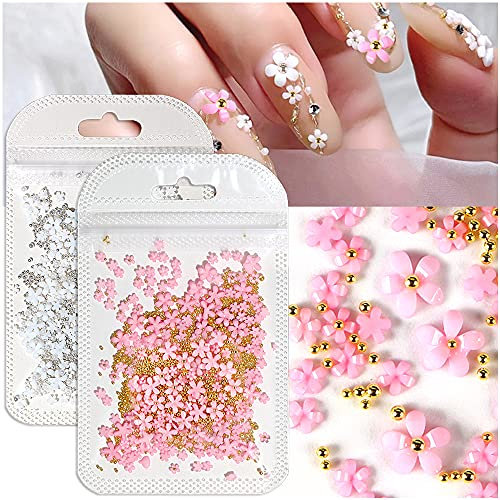 Dornail Acryl Blume Nagel Charms Gold Silber Perle 3D Kaviar Perlen Nail Art Strasssteine Nägel Zubehör DIY Nagelkunst Nageldesign Nail Art Dekoration Set