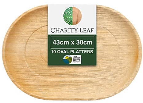 Charity Leaf - Plateaux jetables en feuille de palmier Bambou Comme Extra Large Plateaux et Plateaux de Service | Mariages, planches de charcuterie, barbecues et fêtes Taille 17 x 12 (10 plateaux)