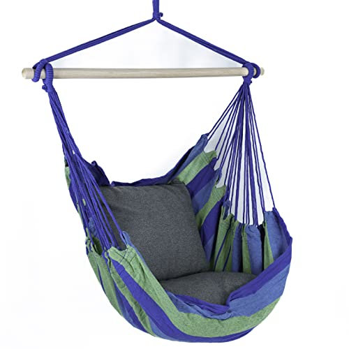 Brasilianischer Hängesessel Universe Premium Qualität aus Baumwolle und Polyester für ultimativen Komfort und Langlebigkeit Blau | Grün Stripes