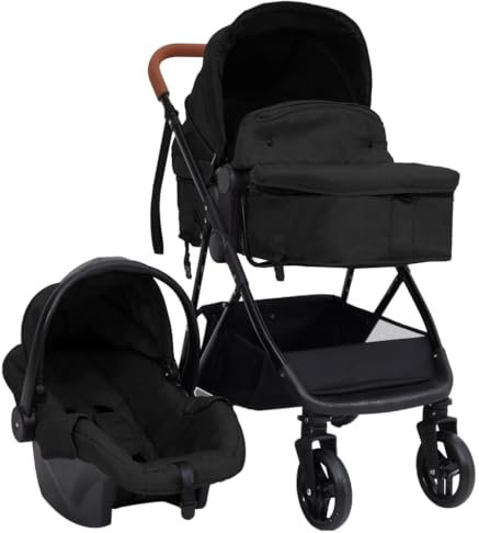 vidaXL 3-in-1 Kinderwagen Kombikinderwagen Babyschale Buggy Reisebuggy Kinderbuggy Sportwagen Autositz Kinder Baby Anthrazit Schwarz Stahl