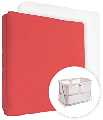 2er-Set Spannbettlaken Jersey 100% Baumwolle für 95 x 65 cm Baby Reisebett Matratze (Rot + Weiß)