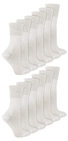 IOMI 12 Paar Damen Socken Ohne Gummibund und Nahtlos Atmungsaktiv Extra Breit Bambus Diabetikersocken für Geschwollene Beine (37-42, Weiß)