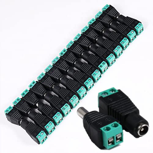toolco 60PCS Upgraded DC Power Connector 12V 30PCS Male + 30PCS Female Adapter 2.1 X 5.5MM DC Power Jack Plug Connector for CCTV Camera, Led Strip Light Cable Wire