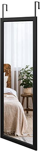 Dripex Over Door Mirror Full Length, 110 x 45cm Wall Mounted Mirror Door Hung Mirror for Bathroom/Bedroom/Wardrobe - Toughened Glass, Black