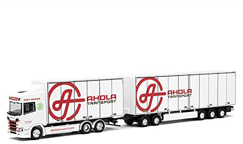 herpa 315678 Scania CR 20 HD Schwedencombi „Ahola Transport“ originalgetreu im Maßstab 1:87, Modell LKW für Diorama, Modellbau Sammlerstück, Deko Miniaturmodelle aus Kunststoff, Mehrfarbig