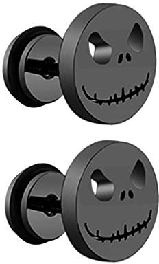 wlertcop 2Pcs Punk Skull Earrings Anti-allergy Stud Earring Style Decorative Men Boys Ear Studs Stainless Steel Jewelry Screw Back, Unsex(Black)