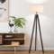 Lightbox Dreibein Stehlampe mit beigem Stoff-Schirm & Fuß-Druck-Schalter - 1,48 m Höhe - Wohnzimmer-Lampe mit Schirm in Leinenstruktur - E27 - Textil/Holz aus Monterey-Kiefer in Schwarz/Beige