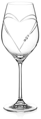 Diamante Swarovski White Wine Glass - 'Hearts' Hand Cut Design Embellished with Swarovski Crystals in Gift Box