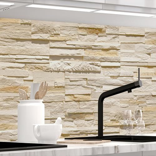 Stickerprofis Küchenrückwand Matt selbstklebend - STEINWAND ASHLAR - 0.5mm versteifte PET Folie, zuschneidbar, Spritzschutz PRO 60 x 400cm