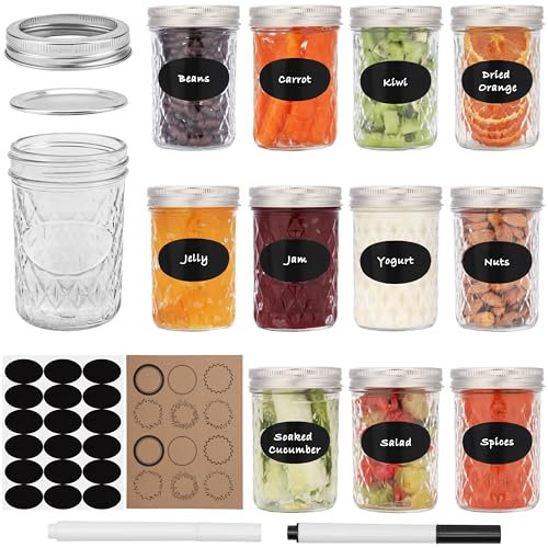 BELLE VOUS (Lot de 12 Petit Pot en Verre avec Couvercle en Métal - 236 ml Contenant Cosmetique Vide Hermétique - Petit Pot Verre pour Flocons d’Avoine, Confitures, Marinades, Gelées, Repas & Autres