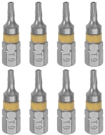 sourcing map 8pcs T9 Torx Hex Destornillador Bit 1/4 vástago hexagonal 1 Longitud S2 Brocas eléctricas magnéticas de acero