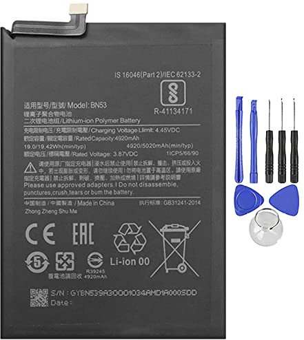 BATTERIA COMPATIBILE CON XIAOMI REDMI NOTE 9 PRO MAX/NOTE 9 PRO/NOTE 10 PRO 4G - MI BN53 5020MAH ALTA CAPACITÀ CON KIT CACCIAVITI INCLUSO