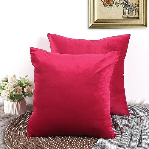 CALIYO Kissenbezug 45x45, Samt Uni Kissenhülle, Kissenbezüge für Zierkissen Dekokissen Sofakissen Couchkissen viele Farben (45x45 cm, Rot).