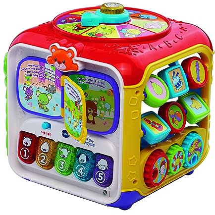 VTech Super Cubo delle Scoperte, Cubo con Giochi Educativi per Bambini, Giocattolo con Forme e Pianoforte, Gioco Interattivo con Tante Attività, Lingua Italiana, Batterie Incluse, 9-36 Mesi