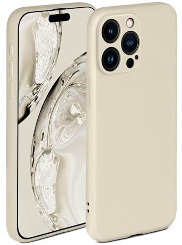 ONEFLOW Coque souple pour iPhone 15 Pro Max, en silicone, avec protection de l'appareil photo, en silicone, protection surélevée pour l'écran, coque arrière souple, crème