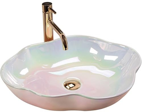 Rea Akoya Pearl Aufsatzwaschbecken für Badezimmer, 500 x 380 x 130 mm, Keramik (Perle)