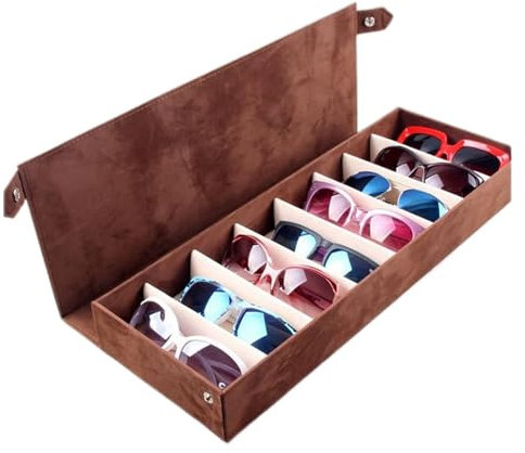 WAOCEO Brillenhalte Gläser Samt Aufbewahrungsanzeige Gläser Fall 8 Slot Grids Brillen Sonnenbrille Gitterständer Fall Kasten Halter Brille Organizer Brillenständer (Color : Bruin)