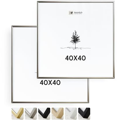 Heimlich® 2x Cadre Photo 40x40 cm en Aluminium Argenté | Cadre 40x40 cm | Cadre à Documents 40x40 | Verre Acrylique Incassable Excellente Qualité Durable | Décoration Murale 40x40