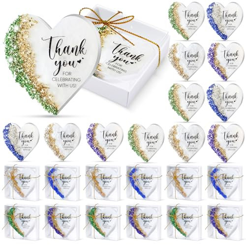 Coume Kühlschrankmagnet, Hochzeitssouvenir für Gäste, Kristall-Harz, Kühlschrankmagnet, Dankeschön-Geschenke mit Kraftpapierbox, Dankestext für Hochzeit, Verlobung, Babyparty, Brautparty, Herzstil, 24