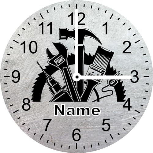 Print Equipment (69.15) Wanduhr Glasuhr Ø 29 cm- Kfz Schlosser Fahrzeugschlosser Mechatroniker Mechaniker Werkstatt Schrauber - gern inkl. Namen