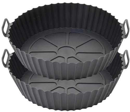 GreenMingle [2PCS] Silicone Air Fryer Liner 7.9'' Liners Reusable Pot Food Grade Baking Tray Greaseproof Airfryer Basket Rack Accessories Compatible with Ninja Tower COSORI