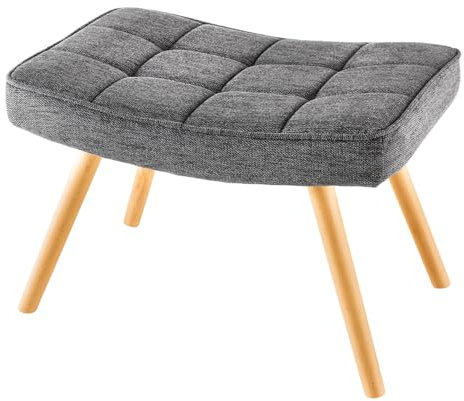 Riess Ambiente Moderner Hocker Scandinavia grau Strukturstoff Massivholz-Beine Fußhocker Fußablage Beistellhocker Ablagehocker Wohnzimmerhocker Samthocker